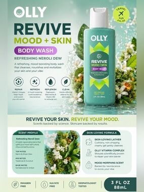 OLLY Revive Mood Skin Body Wash Travel Size 3oz Neroli Dew Magnesium B12 Sealed